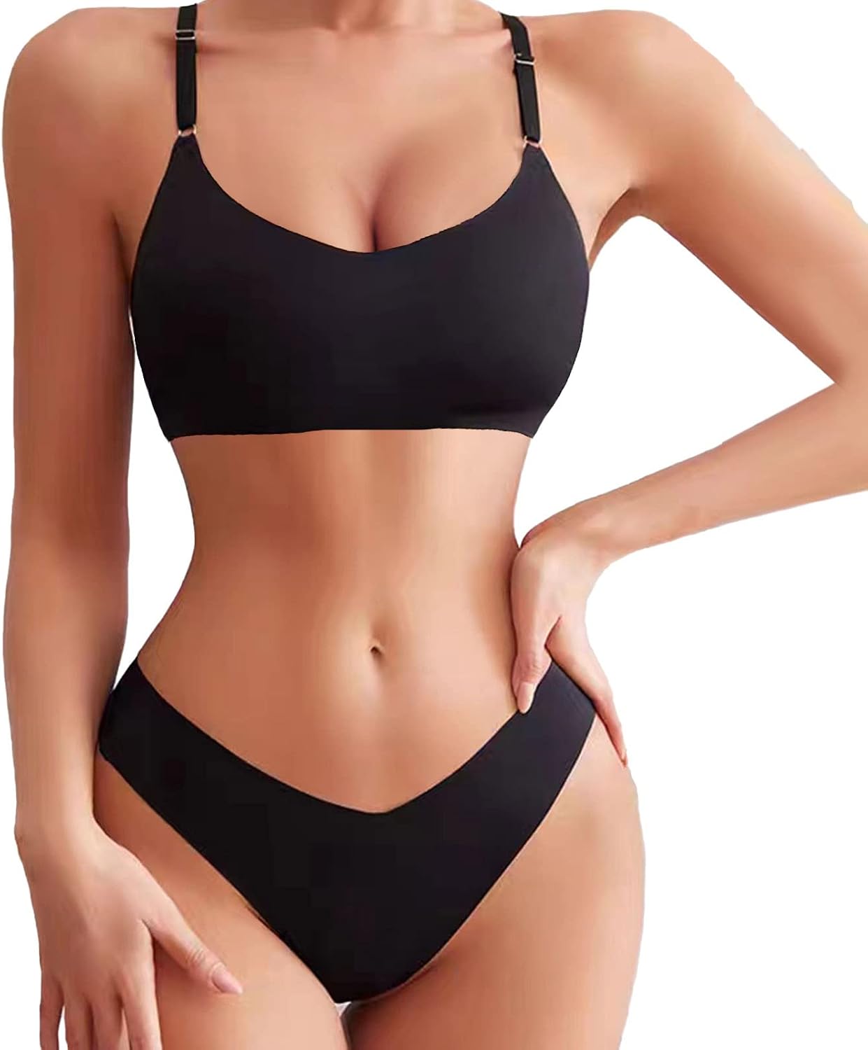 61RzhDLRplL._AC_SL1500_.jpg Bra and Panty Sets for Women Seamless Bralettes Lingerie Sexy Sets Comfortable Sports V Neck Bras Panty Thongs Sets - Image 1