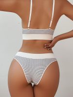 Women Striped Matching Bra and Panty Sets 2 Piece Lingerie Underwear  Set - Image 2