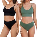 2 Pack Bra and Panty Sets for Women, Wireless Ribbed Knit Lingerie Set - Seamless Bra, Ribbed and Basics (2 Pack)