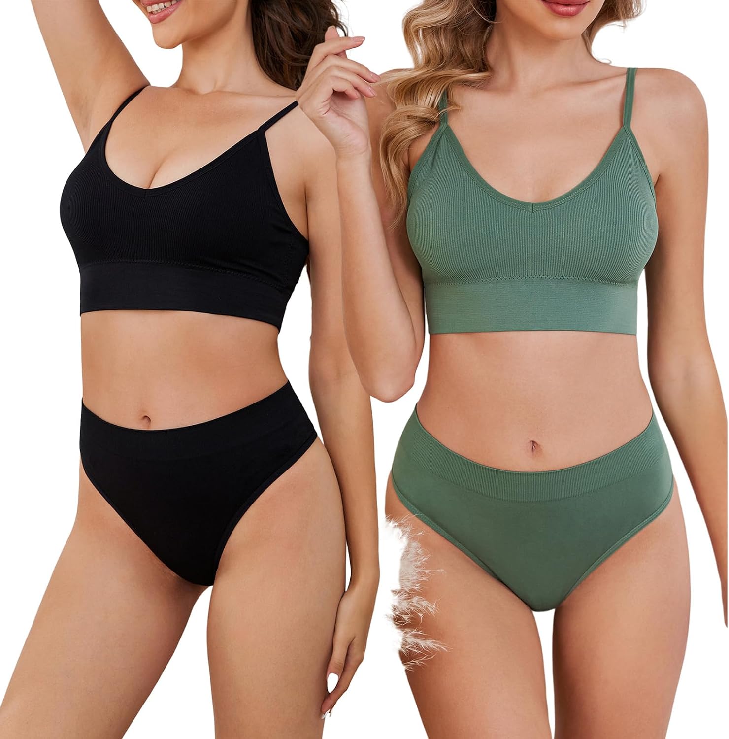 71rnRrsg3VL._AC_SL1500_.jpg 2 Pack Bra and Panty Sets for Women, Wireless Ribbed Knit Lingerie Set - Seamless Bra, Ribbed and Basics (2 Pack) - Image 1