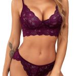 Women Lace Lingerie Bra and Panty Set Strappy Babydoll Bodysuit